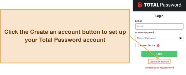 Screenshot showing how to access Total Password's account creation
