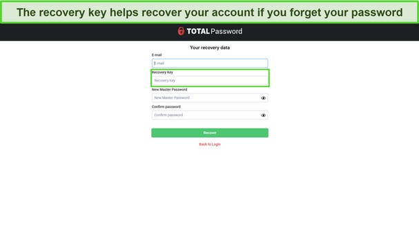 Screenshot of Total Password's recovery menu