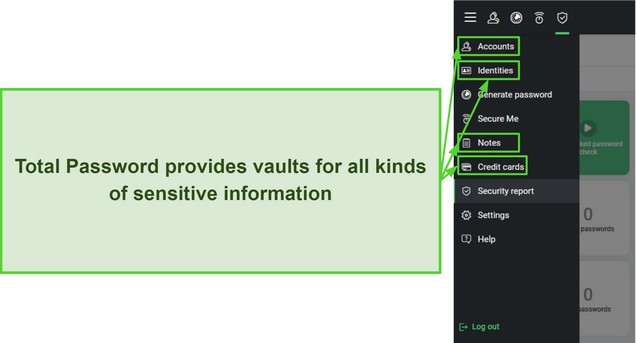 Screenshot showing the available vaults in Total Password