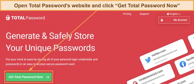 Screenshot showing how to subscribe to Total Password through its website