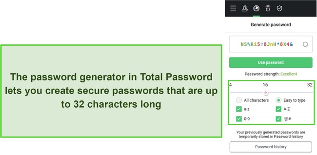 Screenshot of Total Password's secure password generator