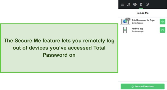 Screenshot of Total Password's Secure Me feature