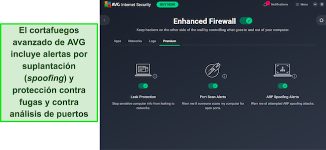 La aplicación de AVG muestra una protección de firewall mejorada