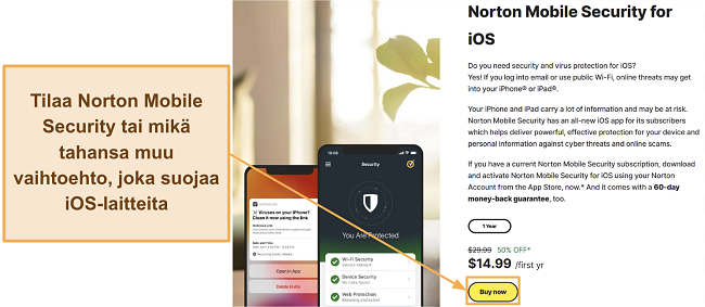 Kuvakaappaus siitä, kuinka tilata Norton Mobile Security