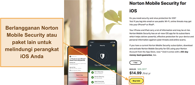 Tangkapan layar yang menunjukkan cara berlangganan Norton Mobile Security