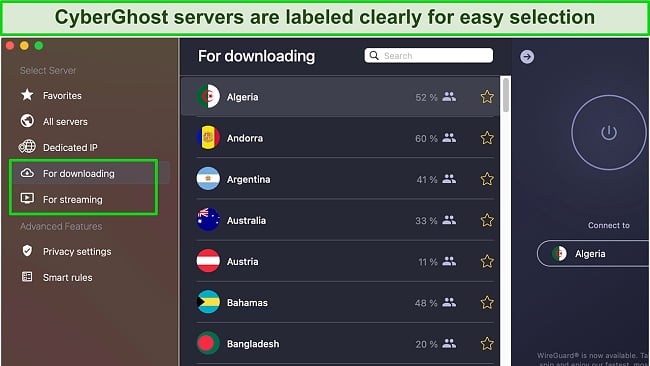 Gaming-optimized servers are not available on CyberGhost’s macOS app 