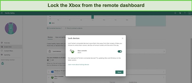 Use Family Safety to lock the Xbox, regardless of the screen time settings