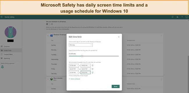 Customize screen time limits with Microsoft Safety