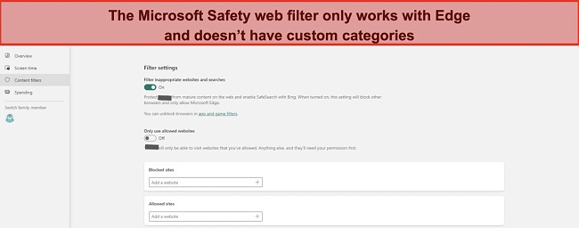 Enable the Microsoft Safety web filter and SafeSearch for Bing