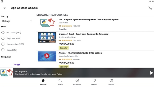 Udemy app courses on sale screenshot