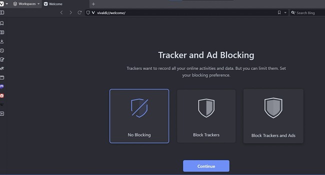 Screenshot zur Werbeblockierung des Vivaldi-Browser-Trackers