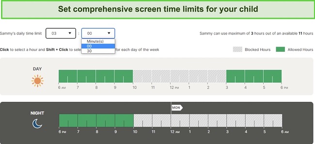 Norton Family has daily screen time limits and a usage calendar
