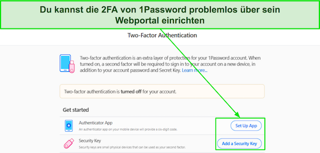 Screenshot des Zwei-Faktor-Authentifizierungs-Setups von 1Password