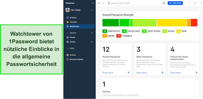 Screenshot der Watchtower-Funktion von 1Password
