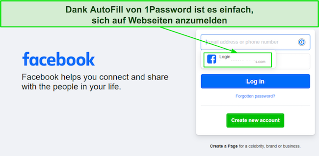 Screenshot, der die Funktion zum automatischen Ausfüllen von 1Password zeigt