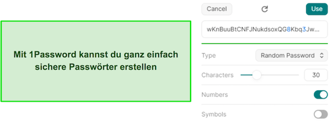 Screenshot des Passwortgenerators von 1Password