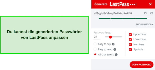 Screenshot des Passwortgenerators von LastPass