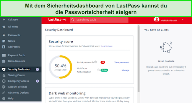 Screenshot des Sicherheits-Dashboards von LastPass