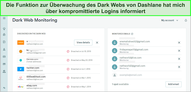 Dashlane behält Datenschutzverletzungen im Dark Web im Auge
