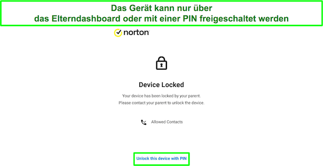 Screenshot von Geräten mit PIN blockieren