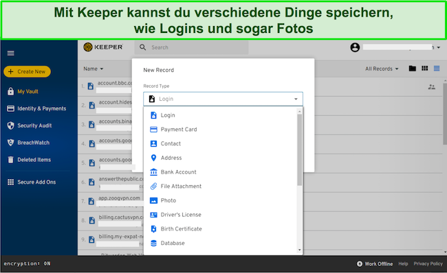 Die Tresore von Keeper bieten eine gut organisierte Aufbewahrung für eine Vielzahl von Informationen