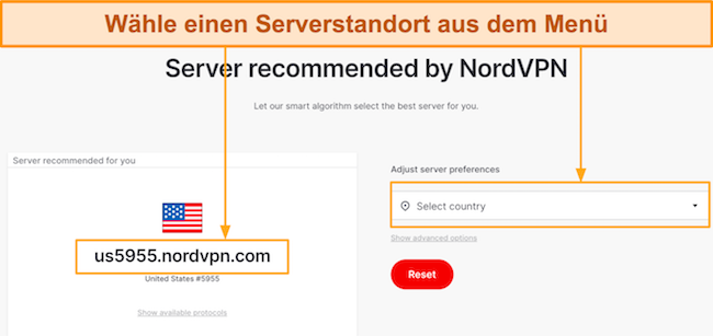 Screenshot der Server-Utility-Seite von NordVPN