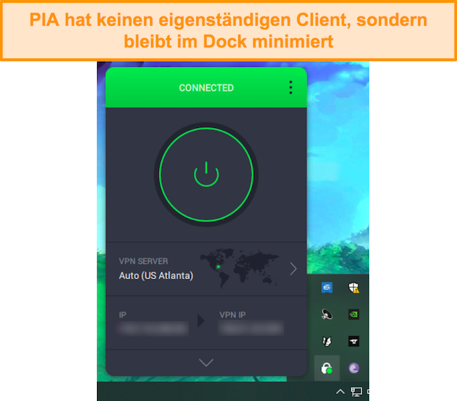 Screenshot von PIA minimiert im Dock mit versteckten Symbolen