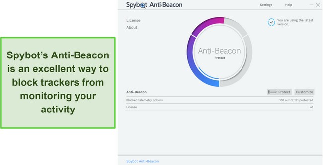 Screenshot showing Spybot's Anti-Beacon feature blocking trackers
