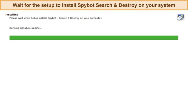 Screenshot showing Spybot's installation in progress