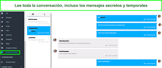 La aplicación de control parental lee la conversación completa en la captura de pantalla de Messenger
