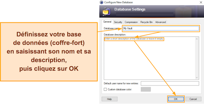 Capture d'écran montrant comment saisir les détails de votre coffre-fort KeePass