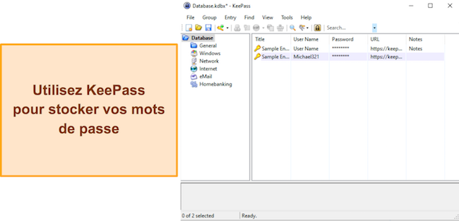 Capture d'écran du coffre-fort de KeePass une fois configuré