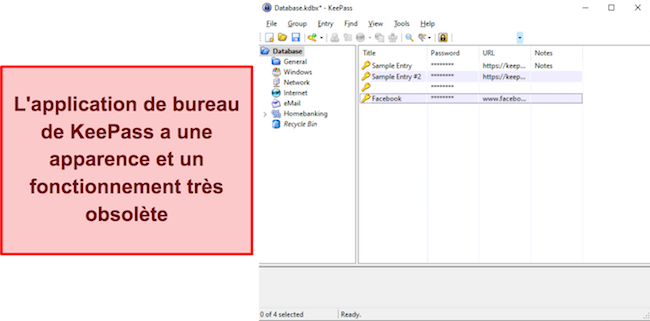 Capture d'écran de l'interface officielle de l'application de bureau KeePass