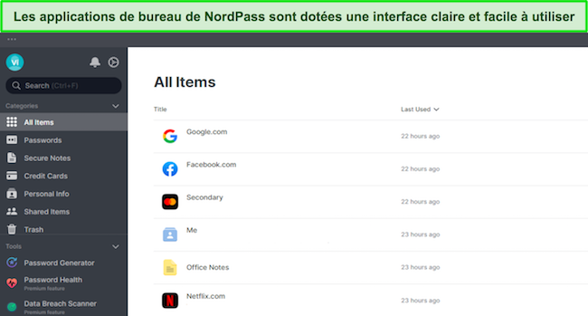 Toutes les applications de bureau de NordPass ont des conceptions intuitives