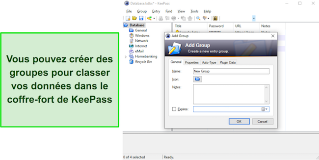 Capture d'écran de la fonctionnalité Groupes de KeePass pour organiser les coffres-forts