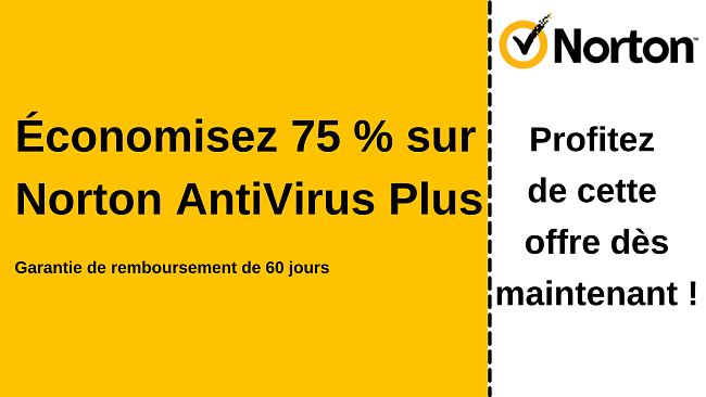 Coupon antivirus Norton avec jusqu'à 75 % de réduction et garantie de remboursement de 60 jours
