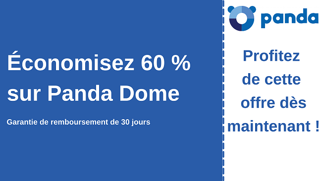 Coupon antivirus Panda avec 60 % de réduction et garantie de remboursement de 30 jours