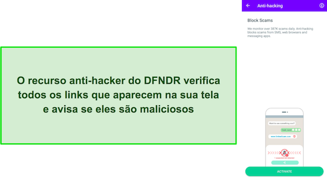 Captura de tela do recurso anti-hacking do DFNDR