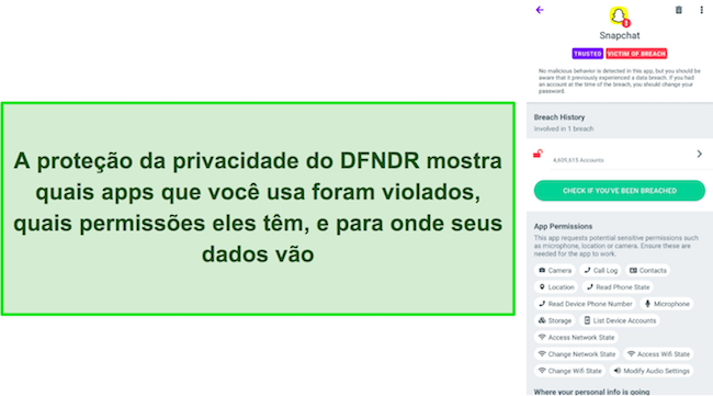 Captura de tela do recurso de proteção de privacidade do DFNDR