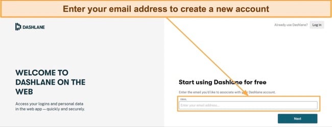Screenshot showing how to create a new Dashlane account