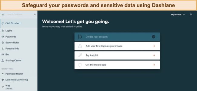 Screenshot of Dashlane's interface after everything is set up