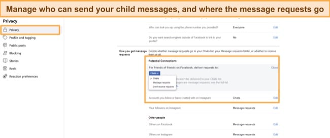 Change the settings to prevent your child from receiving unwanted messages