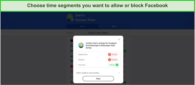 Set screen time rules for Facebook