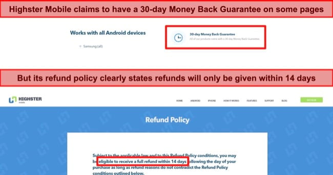 Highster money back guarantee screenshot