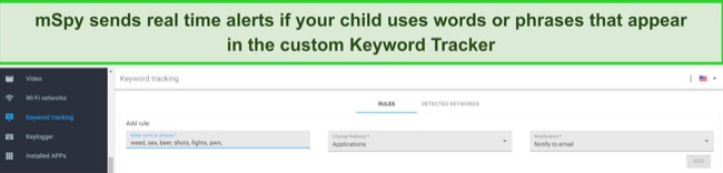 Monitor your child’s posts by adding words and phrases to the Keyword Tracker