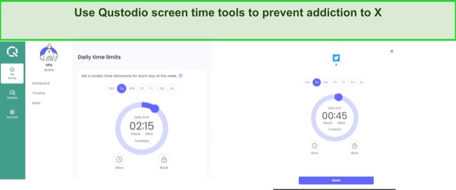Set comprehensive screen time rules for X with Qustodio