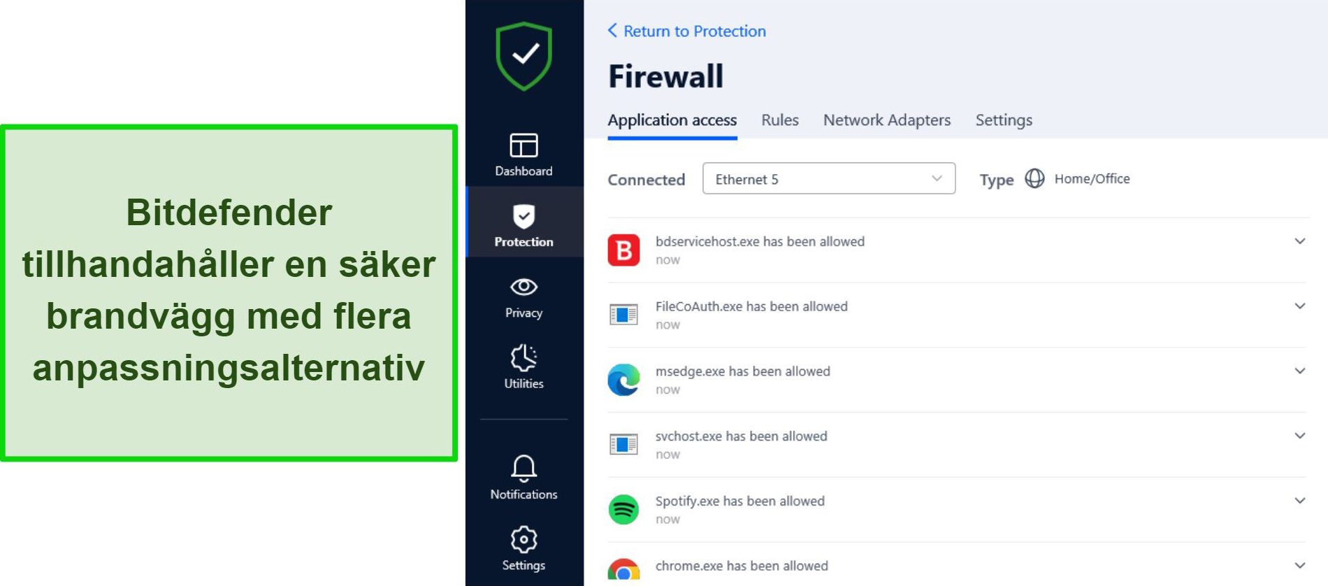 Screenshot of Bitdefender's firewall interface
