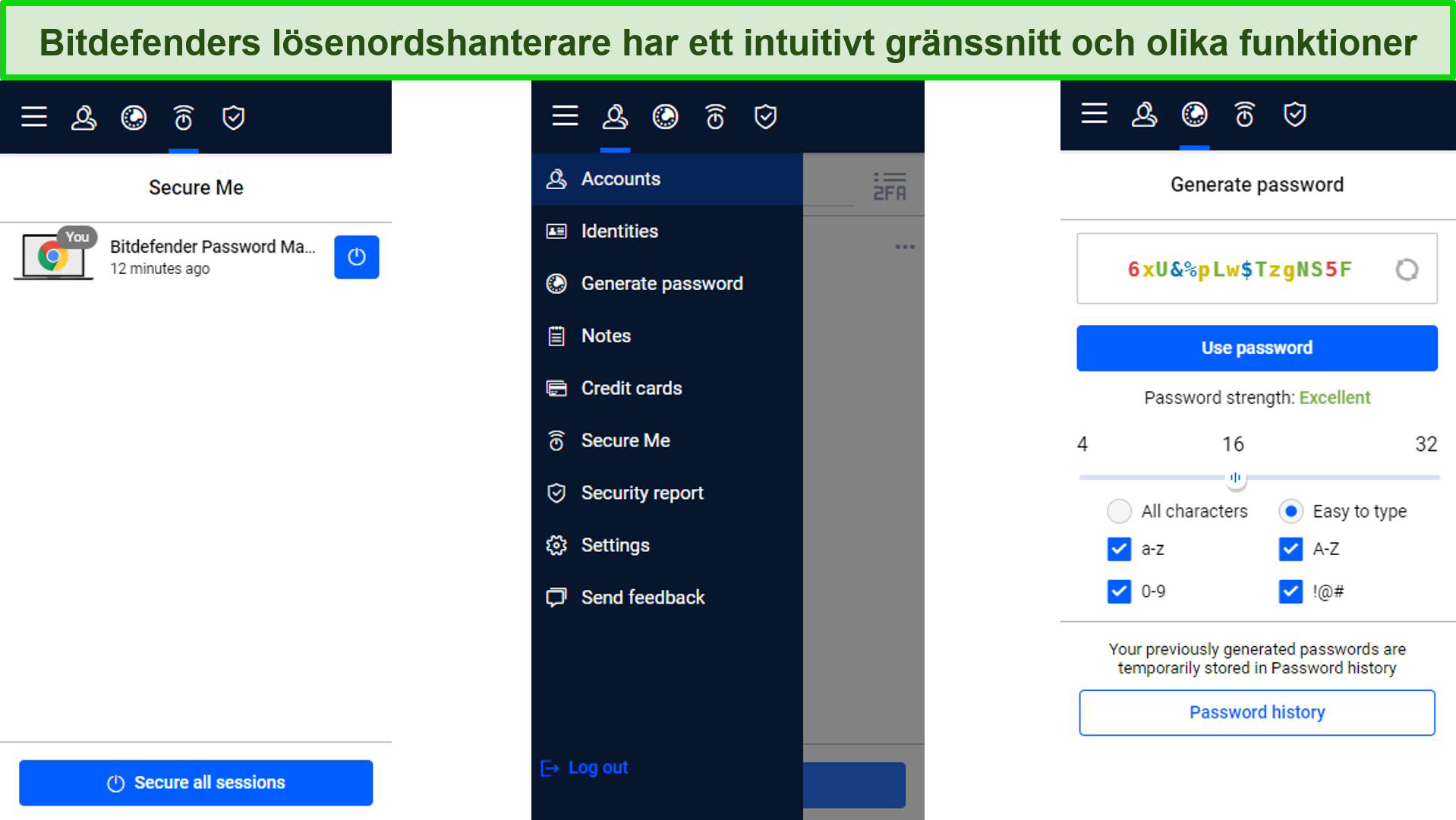 Screenshot of Bitdefender's password manager interface
