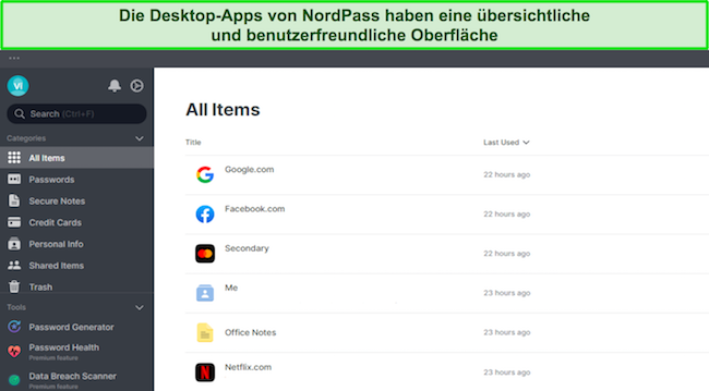 Alle Desktop-Apps von NordPass verfügen über ein intuitives Design