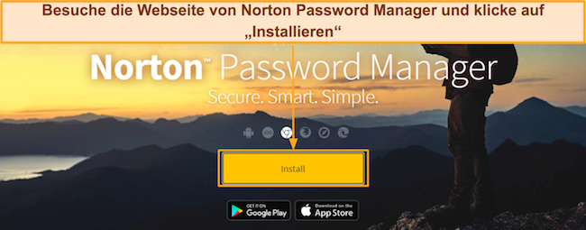 Screenshot der Installationsseite von Norton Password Manager